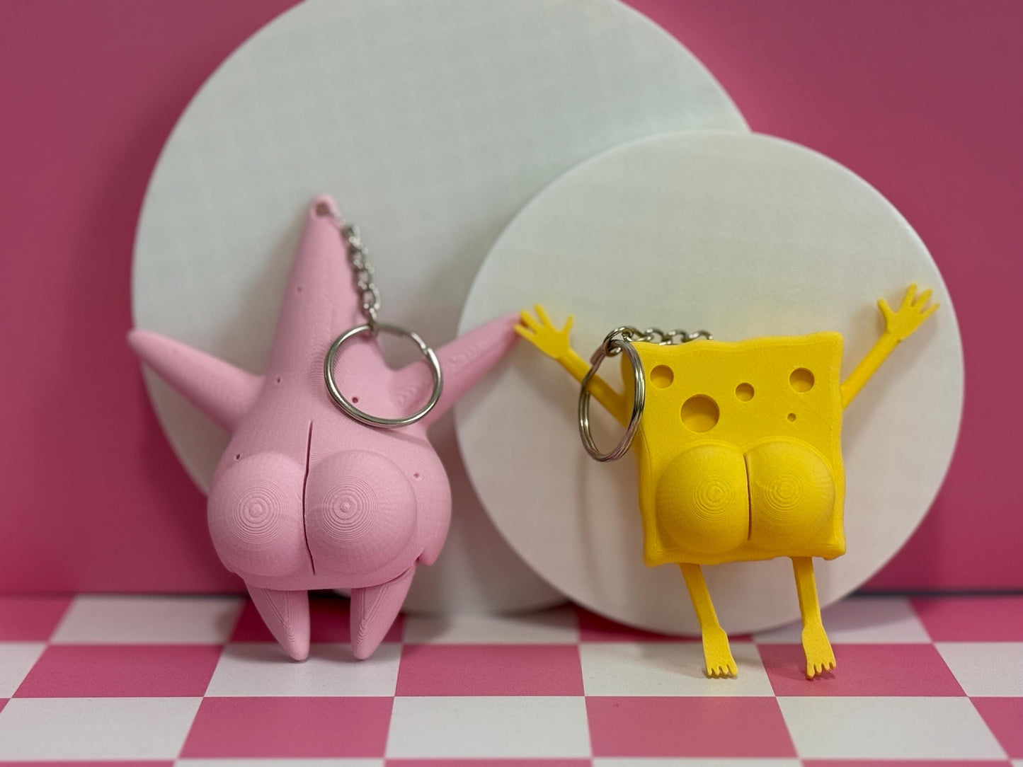 Funny 3D Printed Butt Keychain: Sea Sponge and Star - Meme Gift