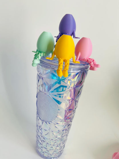 Egg Buddy Straw Topper 3D Printed Fidget Toy Mini Bunny Drink Charm Fun Easter Basket Stuffer Kawaii Cup Accessory sensory gift