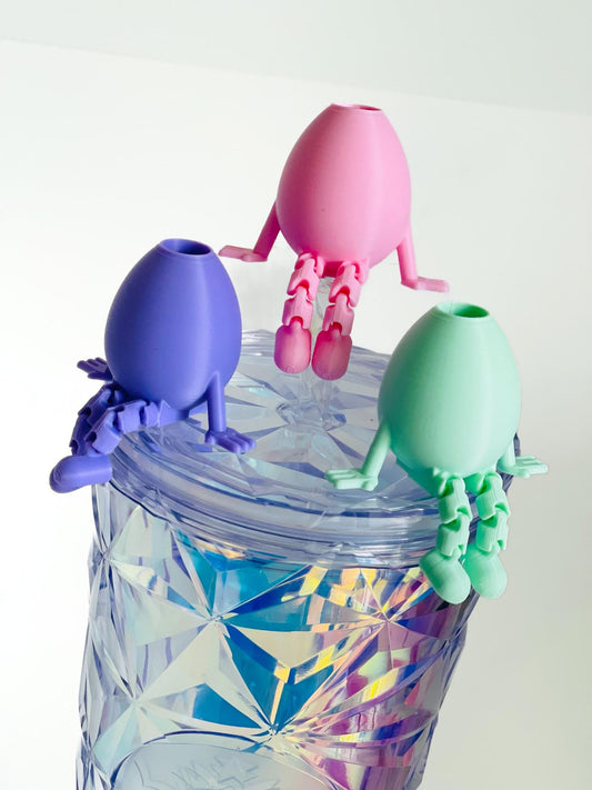 Egg Buddy Straw Topper 3D Printed Fidget Toy Mini Bunny Drink Charm Fun Easter Basket Stuffer Kawaii Cup Accessory senso