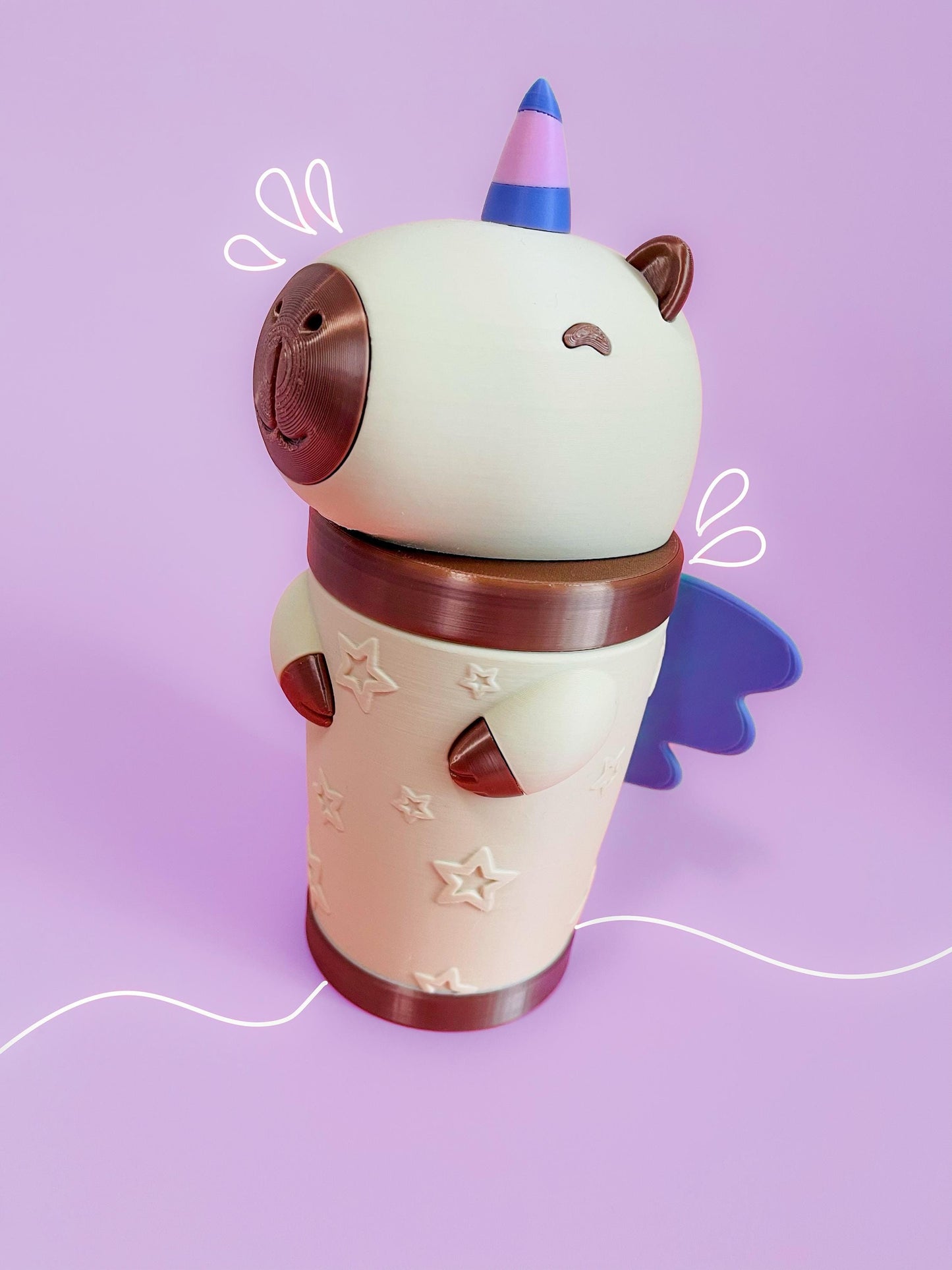 Capybara Unicorn Tumbler 3D Printed Cute Drinkware Cup Kawaii Capybara Gift Fantasy Animal Cup Gift animals lovers Capyb