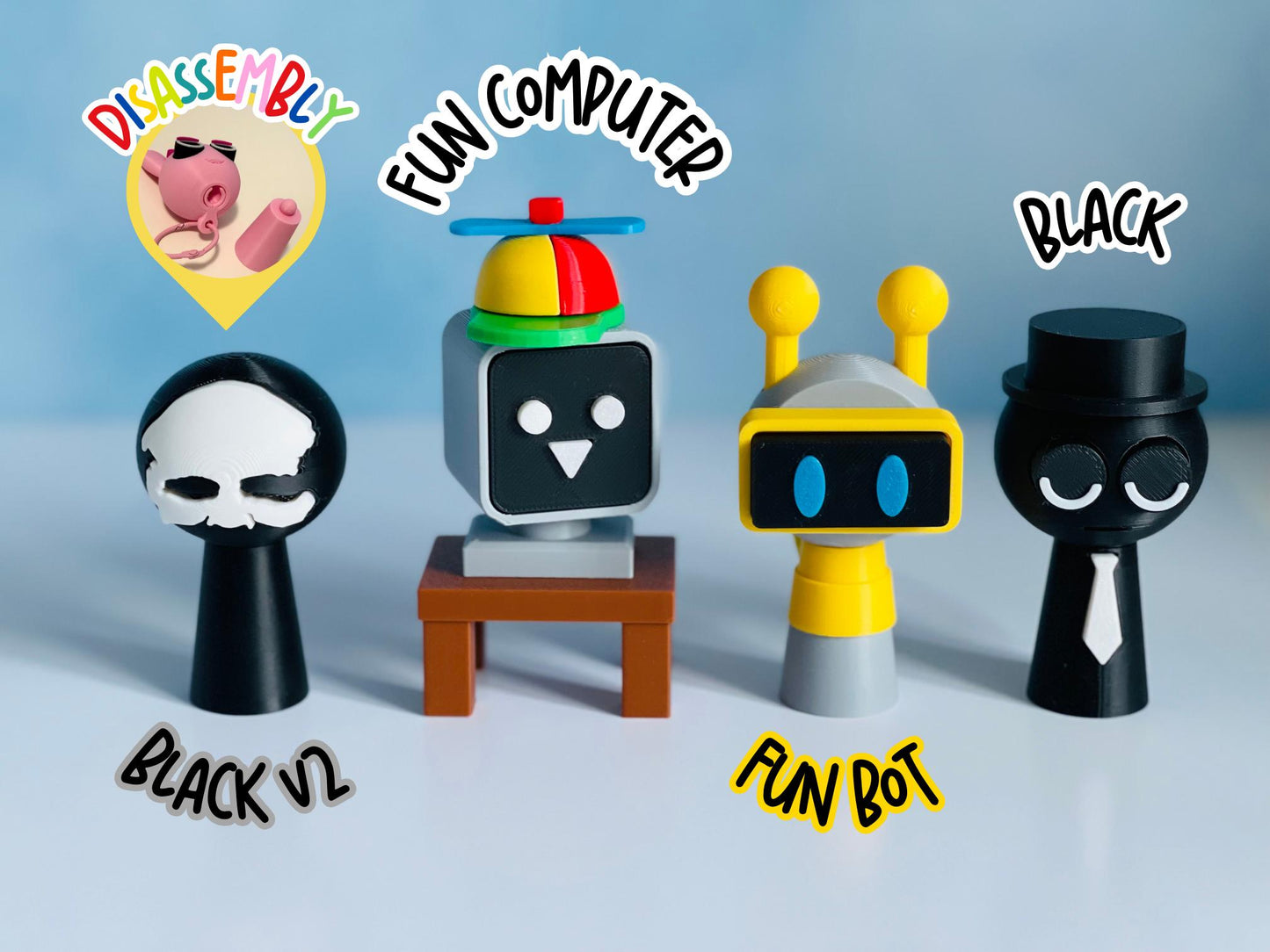 Mr Fun Computer Sprunki toy keychain 3D Printed Incredibox Inspired Mini Toys Gamer Gift Party Favor Cake Topper birthday gamer fan art