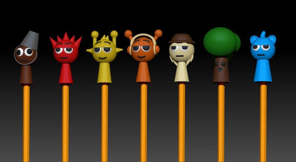Sprunki Pencil Toppers 3D Printed Cute Desk Accessories Kawaii Stationery Funny Gifts for Students Gamers back to school