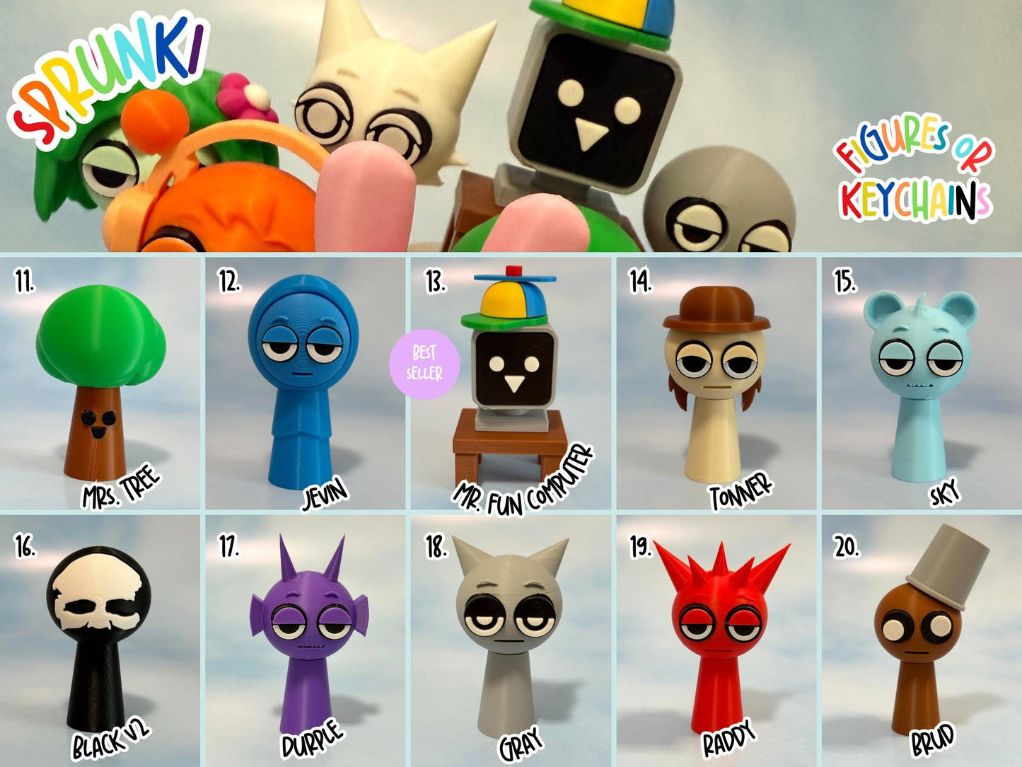 Sprunki 3D Printed figures: Incredibox Gamer Gifts for Party Favor Cake Topper birthday present Christmas and Keychains