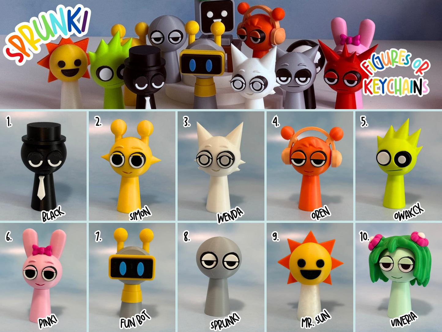 Sprunki toys keychains 3D Printed Incredibox Inspired Mini Toys Gamer Gift Party Favor Cake Topper birthday present gamer fan art