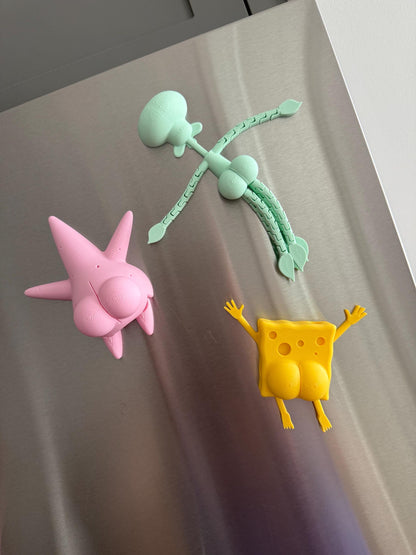 Sea Sponge and pals butt magnets set Funny 3D Printed Butt Magnets Hilarious Cartoon inspired Fridge Decor Meme Gift Anniversary Coworkers