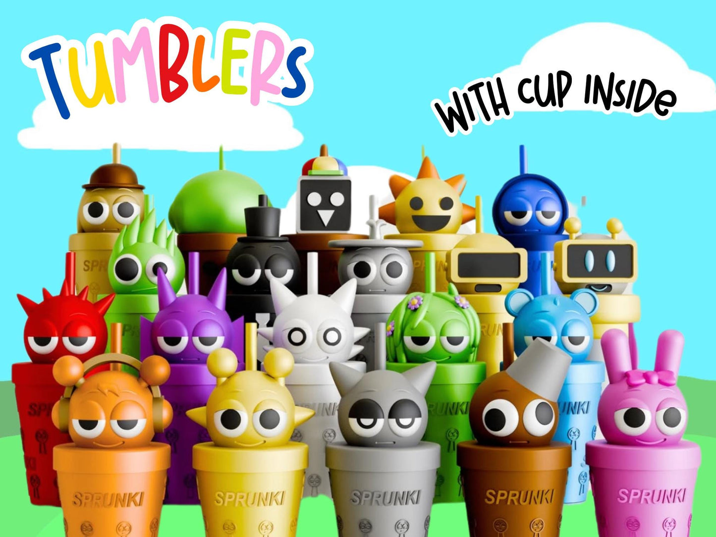 Custom Sprunki tumblers 3D Printed Colorful drinkware funny gifts Cute School Supply Gift for Gamers teens and Students 