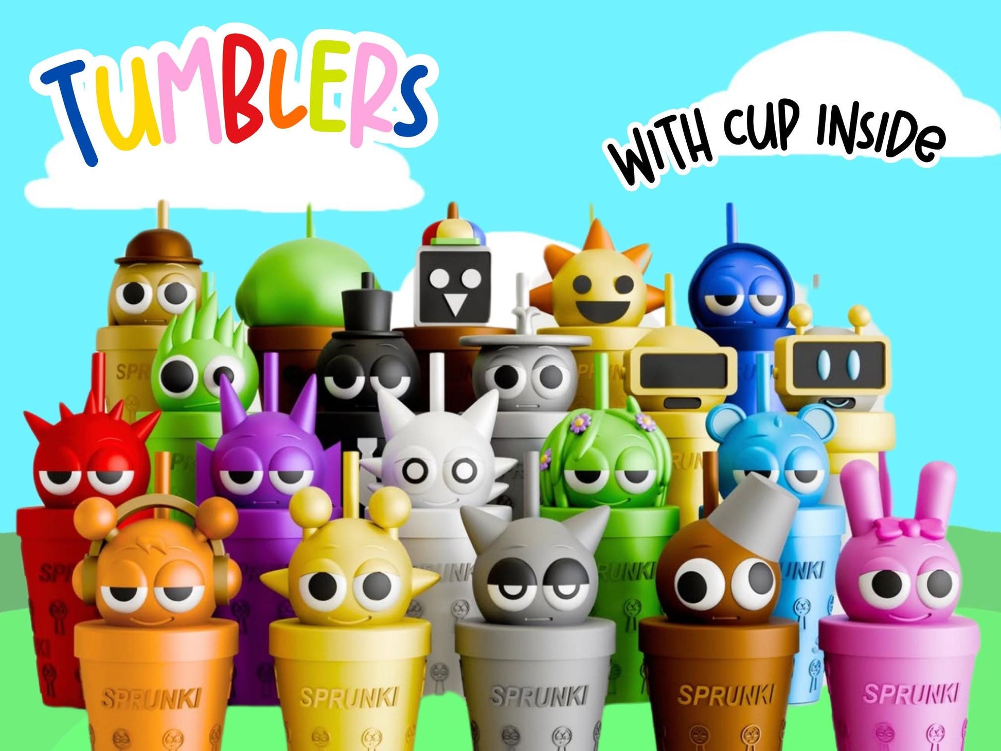 Custom Sprunki tumblers 3D Printed Colorful drinkware funny gifts Cute School Supply Gift for Gamers teens and Students 