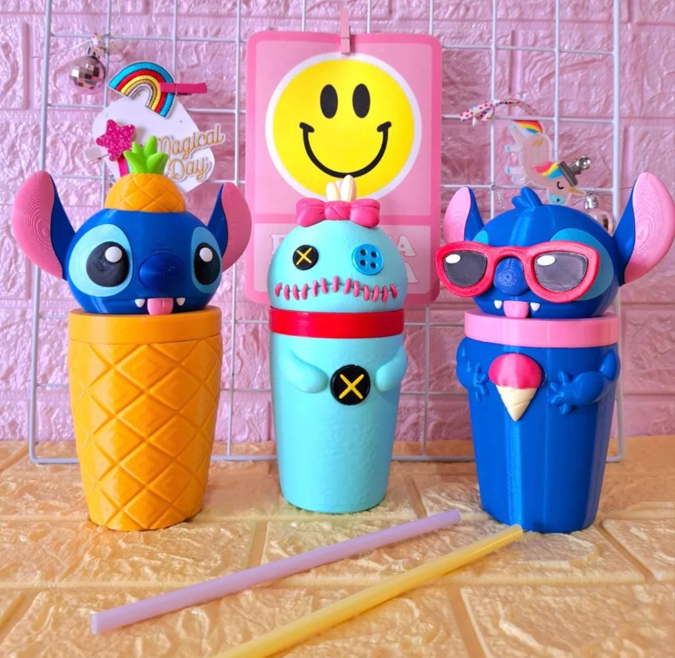 Blue monster Tumbler Cup 3D Printed Kawaii Angel:  Cute Anime Gift bottle with Lid and Straw cute cup