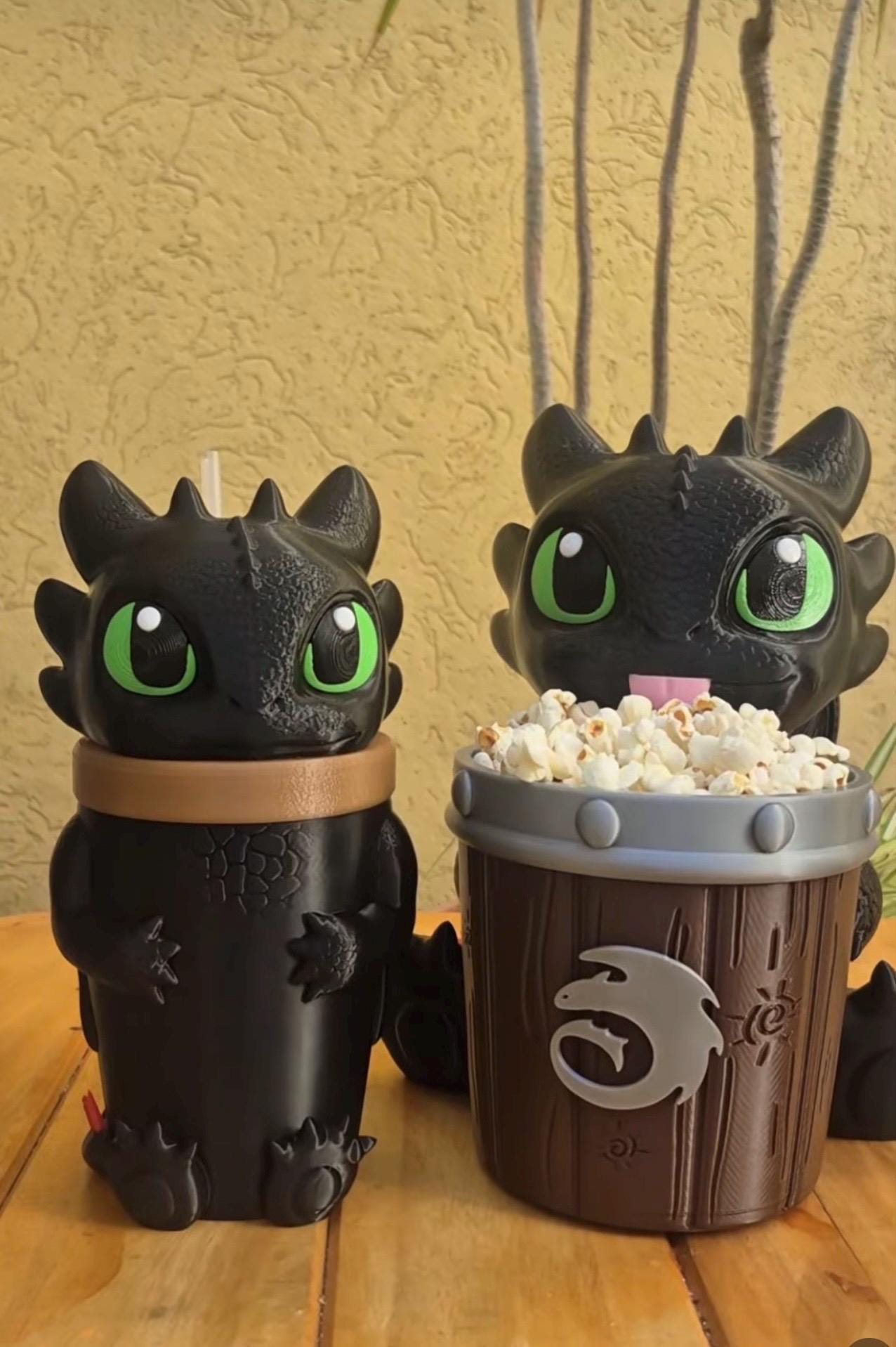 Chimuelo Tumbler and Popcorn Bucket Set 3D Printed Inspired Drinkware Snack Bowl Kitchen Decor train your Dragon lovers 