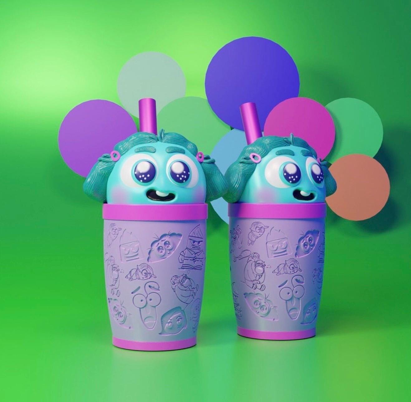 Custom inside out tumblers 3D Printed Colorful drinkware funny gifts Cute School Supply Gift for Gamers teens and Students emotions art fan