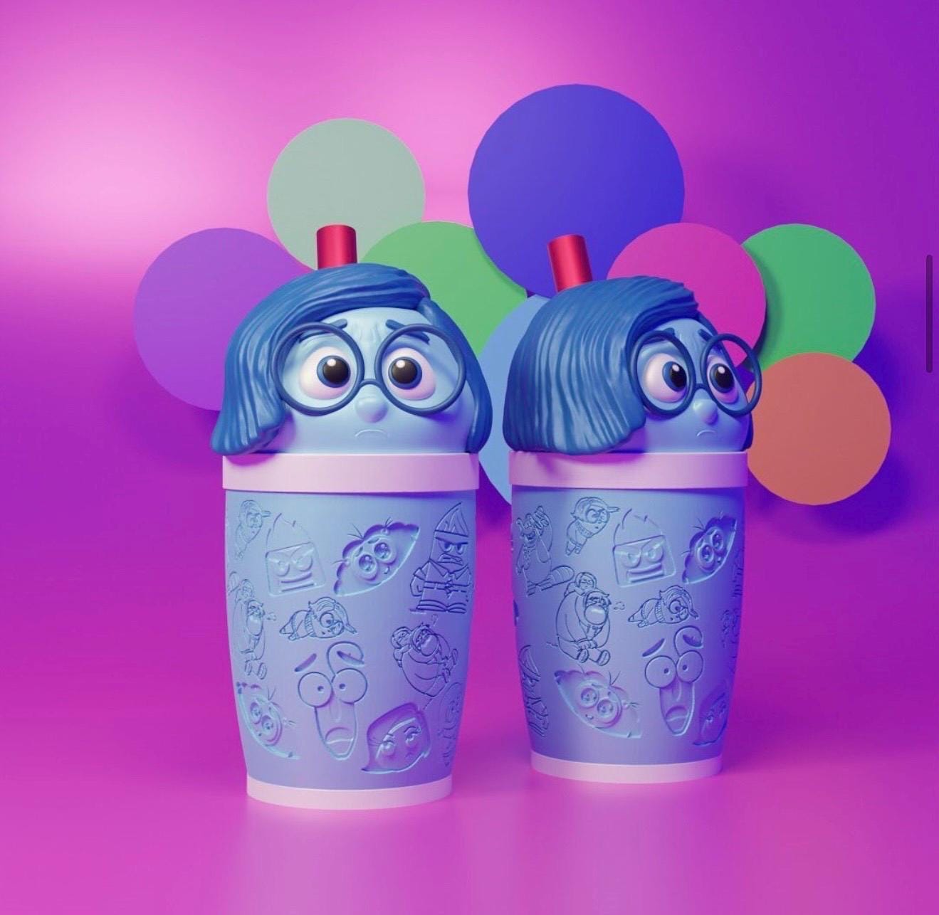 Custom inside out tumblers 3D Printed Colorful drinkware funny gifts Cute School Supply Gift for Gamers teens and Students emotions art fan