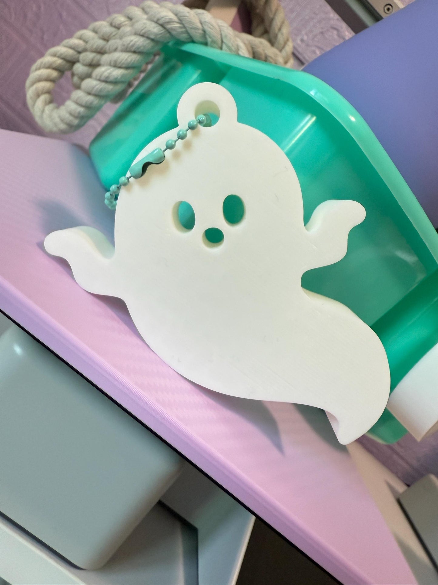 3D Printed Ghost Tag: Halloween Basket Charm, Backpack Accessory for kids and Halloween stuffer