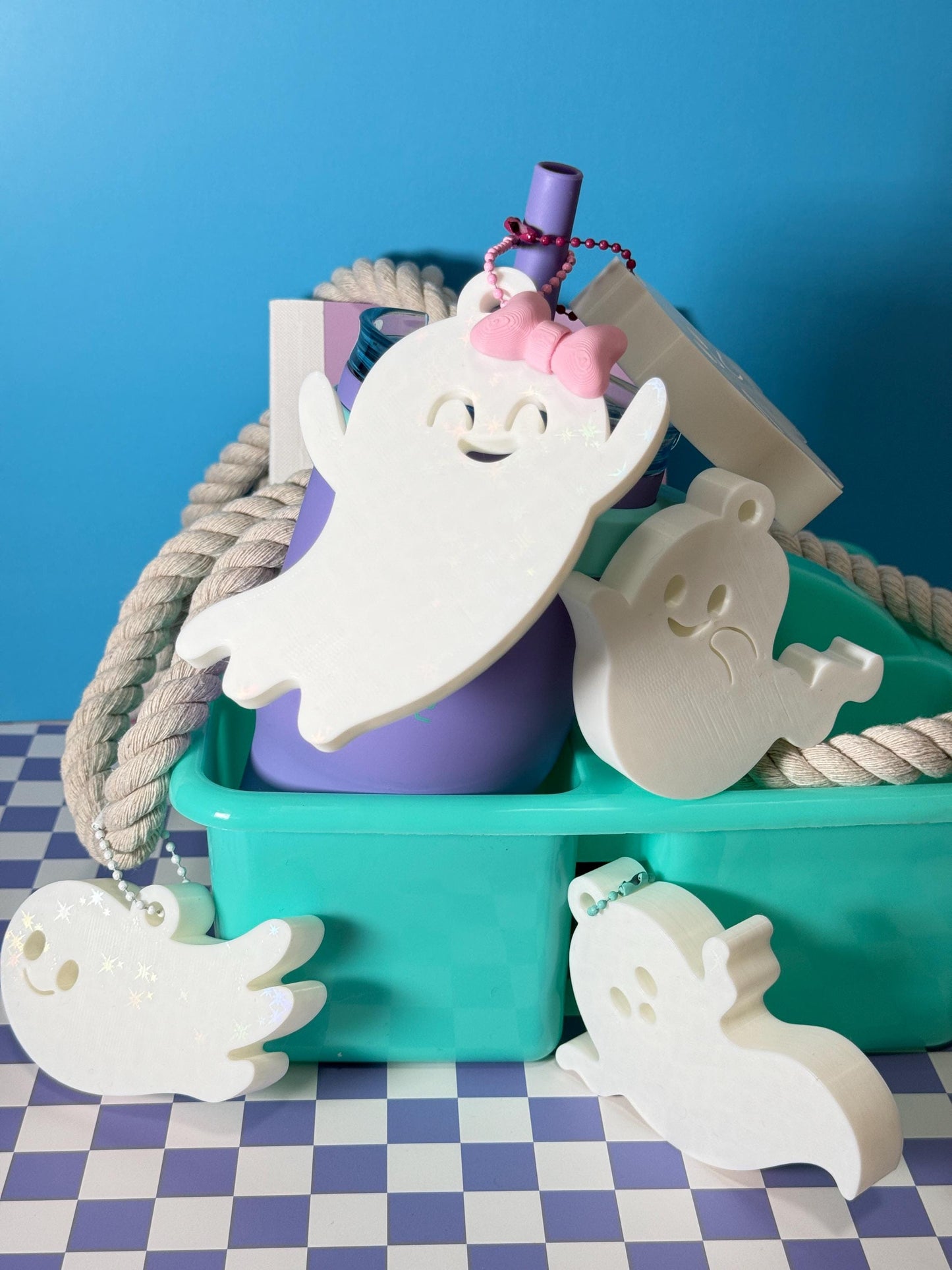3D Printed Ghost Tag: Halloween Basket Charm, Backpack Accessory for kids and Halloween stuffer
