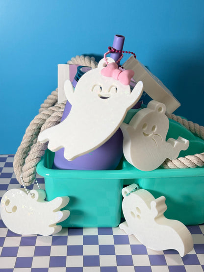 3D Printed Ghost Tag: Halloween Basket Charm, Backpack Accessory for kids and Halloween stuffer