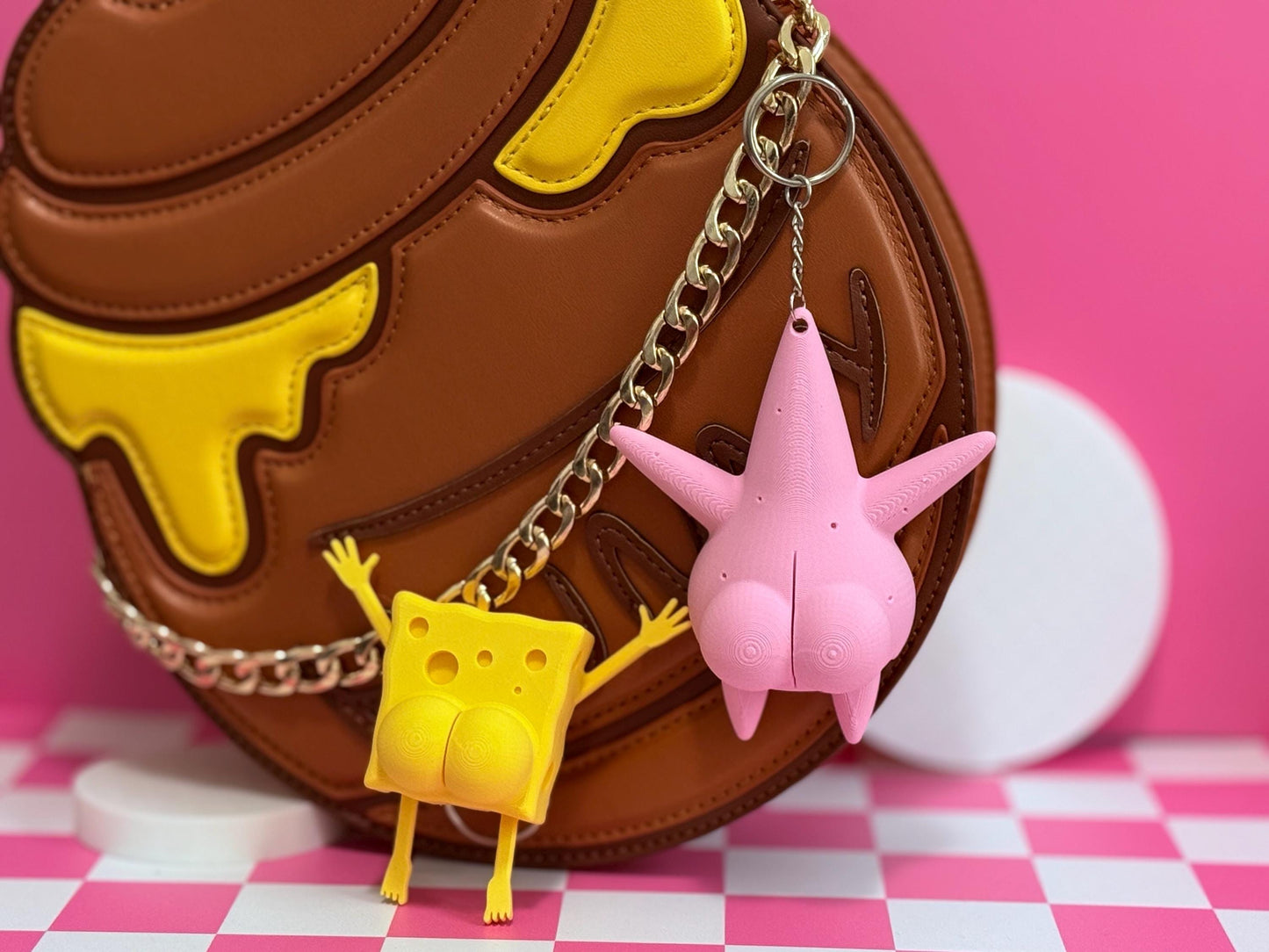 Funny 3D Printed Butt Keychain: Sea Sponge and Star - Meme Gift
