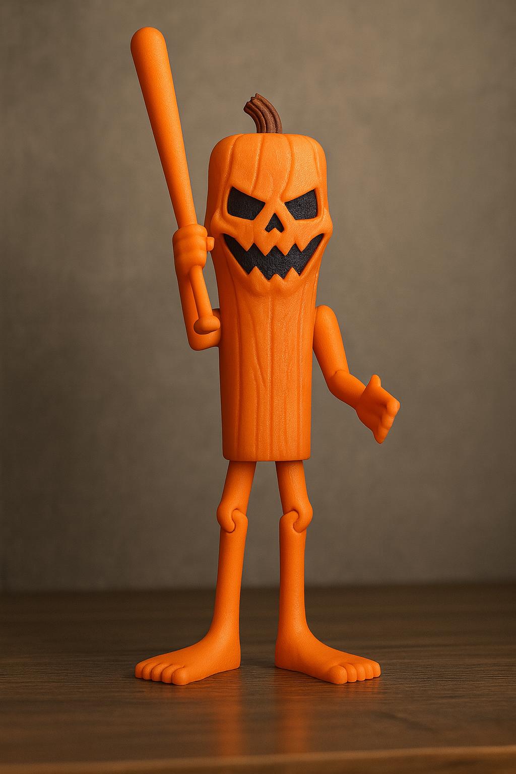 Tung Tung Tung Sahur Halloween Toy, Articulated Pumpkin Figure With Bat, Spooky Brainrot Collectible, Funny Gift For Gamers And Horror Fans