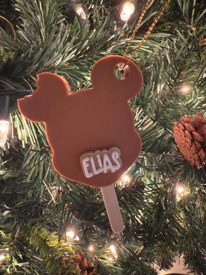 Personalized Mickey Popsicle Ornament, Custom Name Christmas Decoration, Cute Holiday Tree Hanging Gift, Unique Stocking Stuffer Keepsake
