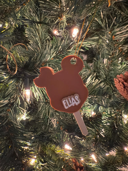 Personalized Mickey Popsicle Ornament, Custom Name Christmas Decoration, Cute Holiday Tree Hanging Gift, Unique Stocking Stuffer Keepsake