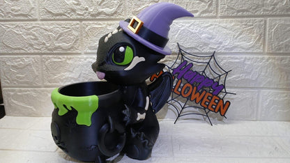 Toothless Popcorn Bucket Halloween 3D Printed Cauldron Decoration, Cute Witch Dragon Candy Bowl, Spooky Home Decor, Unique Gift Halloween