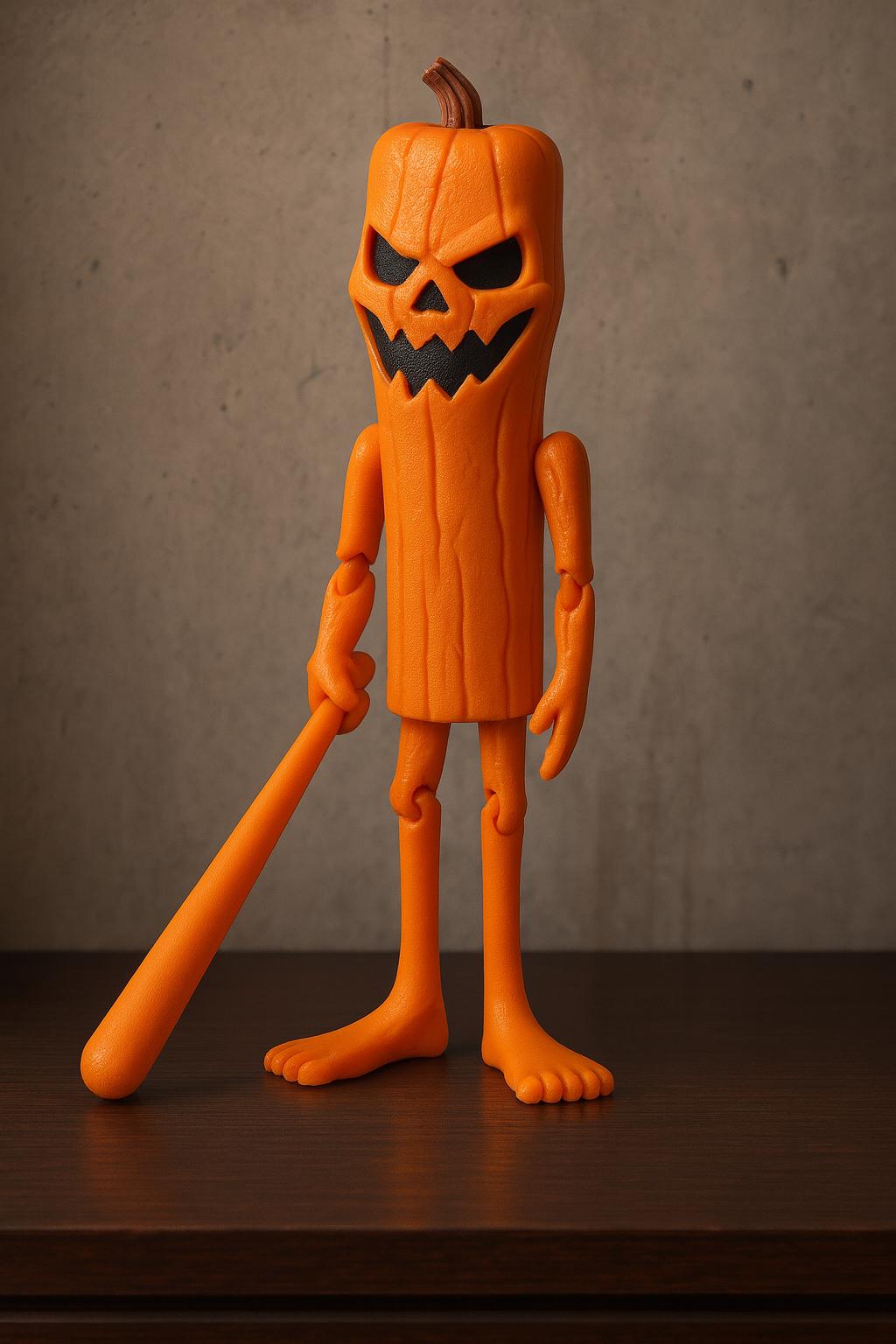Tung Tung Tung Sahur Halloween Toy, Articulated Pumpkin Figure With Bat, Spooky Brainrot Collectible, Funny Gift For Gam