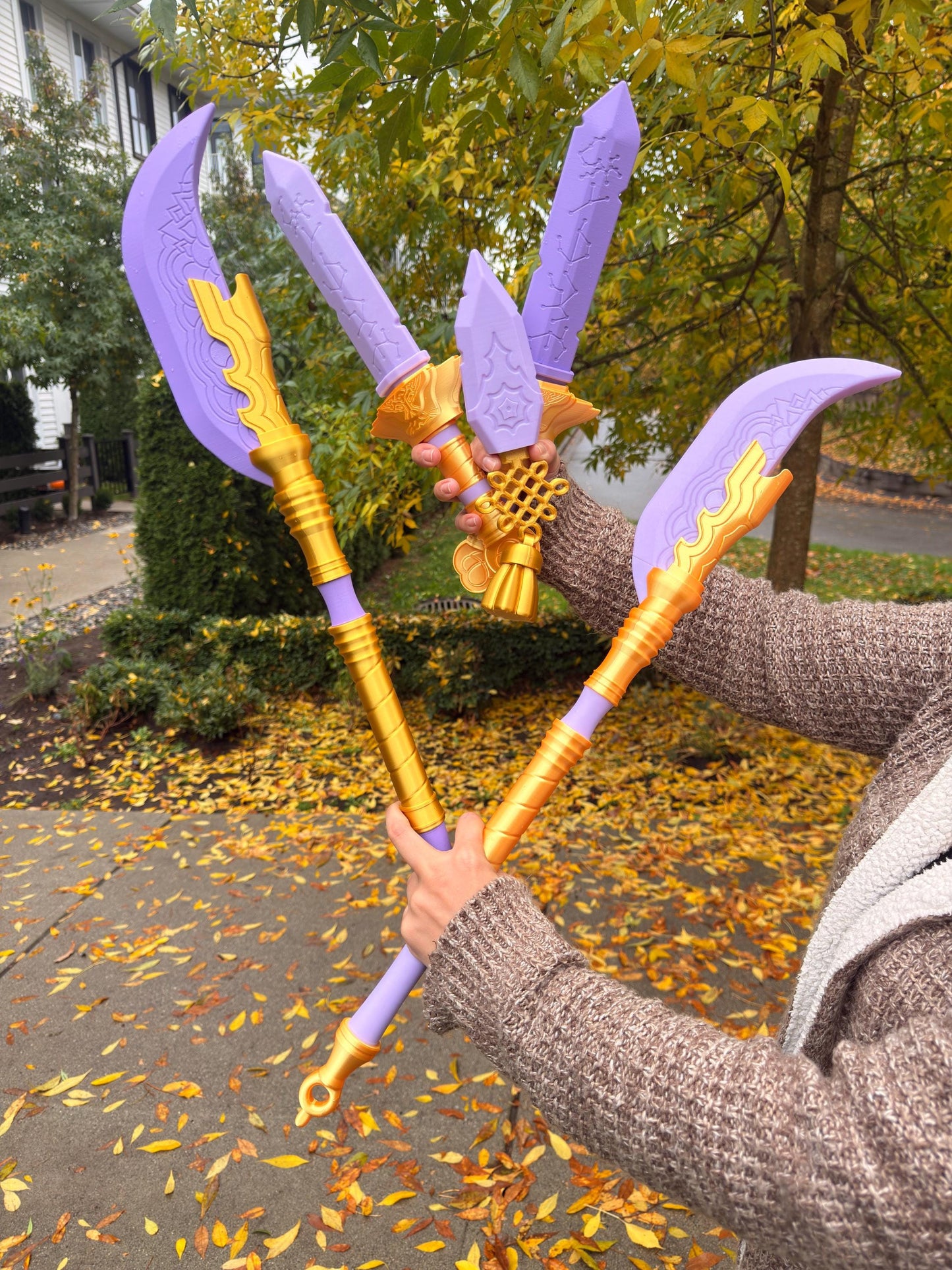 Huntrix Demon Hunters Mira Spear Gokdo polearm – 3D Printed Purple & Gold Cosplay Prop Anime Weapon Replica Collectible Display KPOP