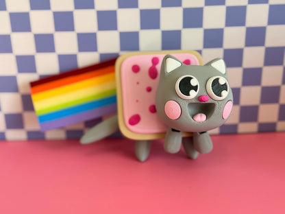 Nyan Cat Brainrot Figure With Rainbow, Articulated Meme Cat Toy, Funny Geek Collectible Gift, Cute Desk Decor For Gamers And Meme Lover