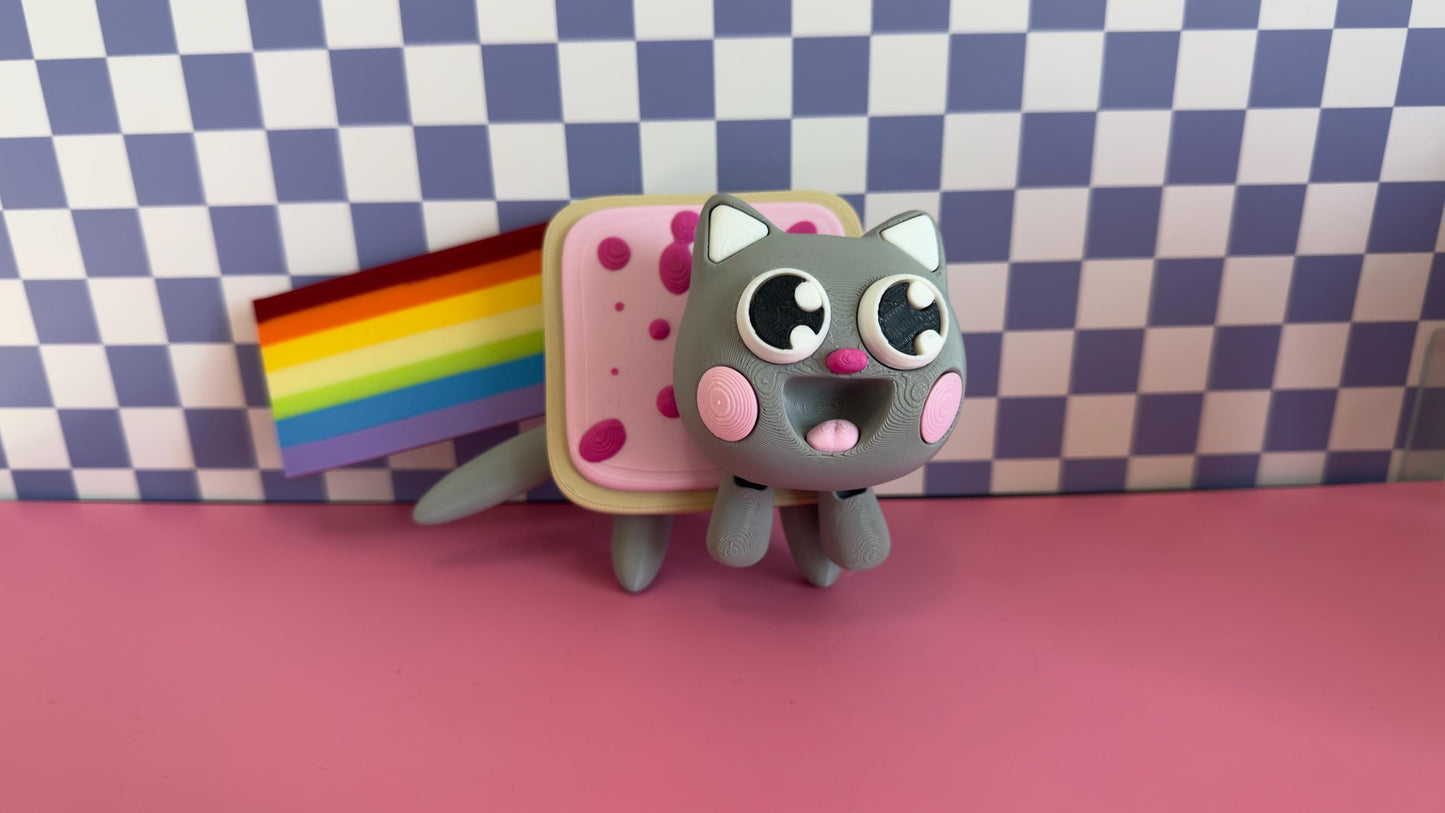 Nyan Cat Brainrot Figure With Rainbow, Articulated Meme Cat Toy, Funny Geek Collectible Gift, Cute Desk Decor For Gamers And Meme Lover