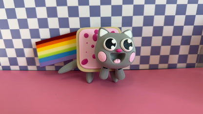 Nyan Cat Brainrot Figure With Rainbow, Articulated Meme Cat Toy, Funny Geek Collectible Gift, Cute Desk Decor For Gamers And Meme Lover