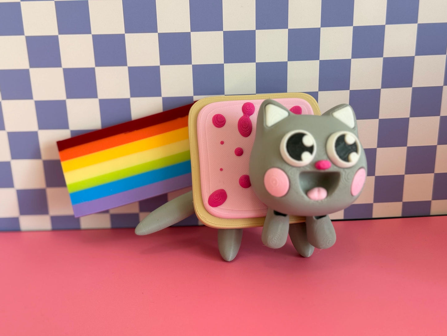 Nyan Cat Brainrot Figure With Rainbow, Articulated Meme Cat Toy, Funny Geek Collectible Gift, Cute Desk Decor For Gamers And Meme Lover