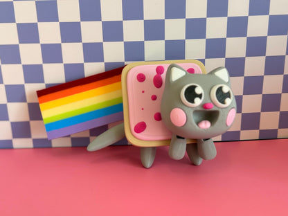 Nyan Cat Brainrot Figure With Rainbow, Articulated Meme Cat Toy, Funny Geek Collectible Gift, Cute Desk Decor For Gamers And Meme Lover