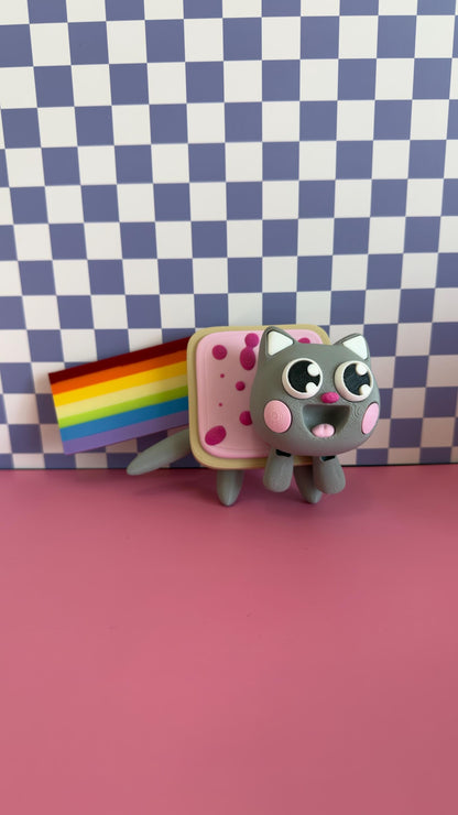 Nyan Cat Brainrot Figure With Rainbow, Articulated Meme Cat Toy, Funny Geek Collectible Gift, Cute Desk Decor For Gamers And Meme Lover