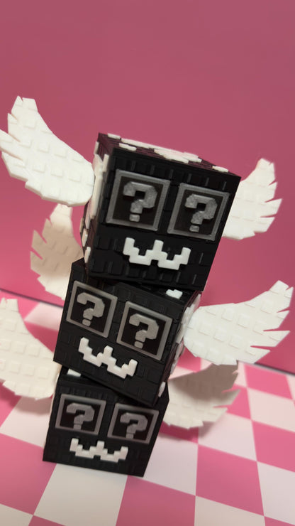 Lucky Block Brainrot Figure Winged Mystery Block Toy 3D Printed Meme Collectible Cute Gamer Desk Buddy Red Yellow Black Options