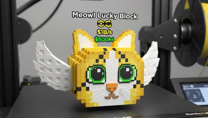 Meowl Lucky Block Brainrot Winged Pixel Cat 3D Printed Collectible Figure Cute Gamer Desk Buddy