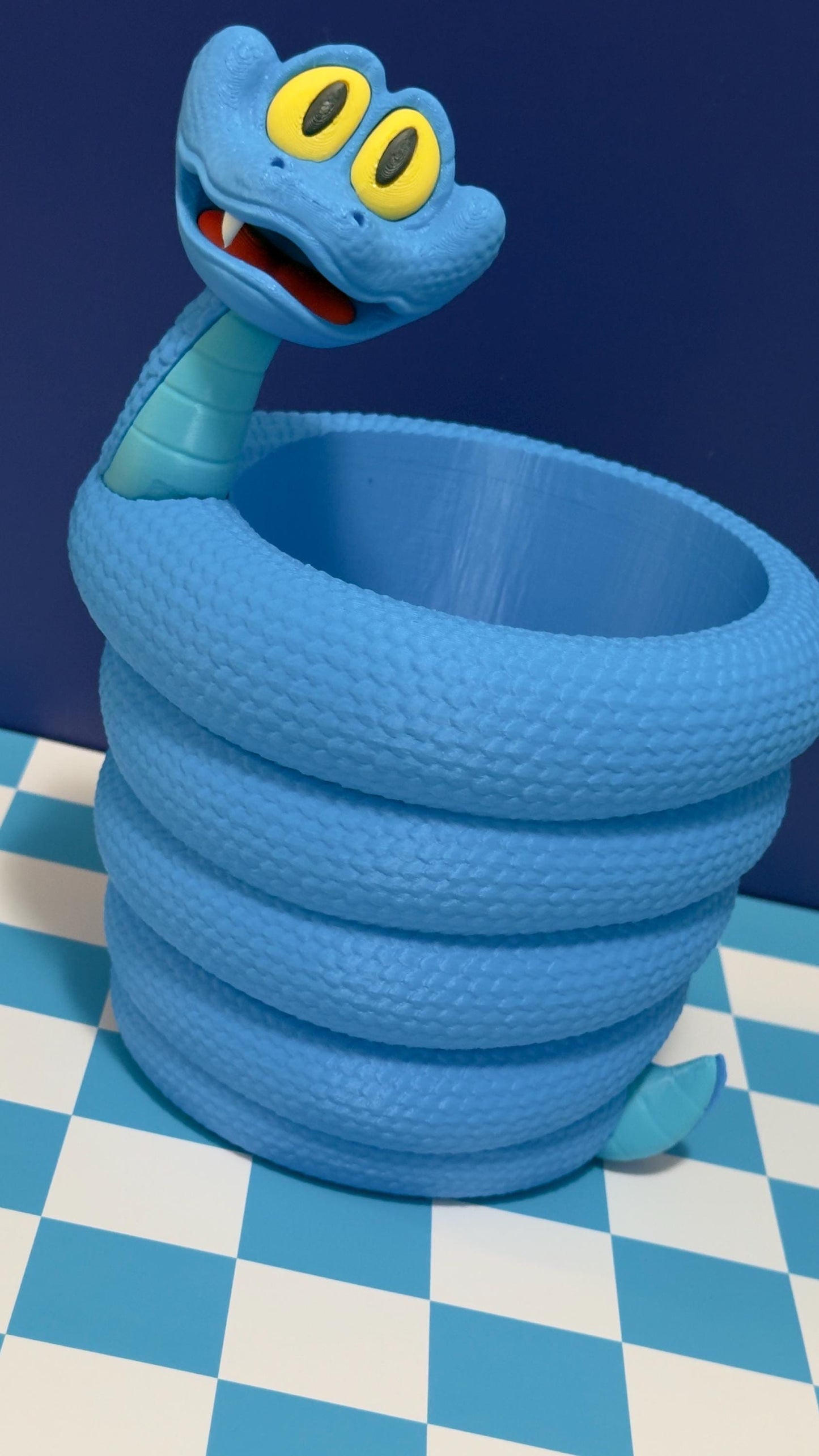 Cute Blue Snake Popcorn Bowl 3D Printed Movie Night Snack Bucket, Cartoon Serpent Snack Holder Kids Cinema Decor Unique Gift Gary Da Snake