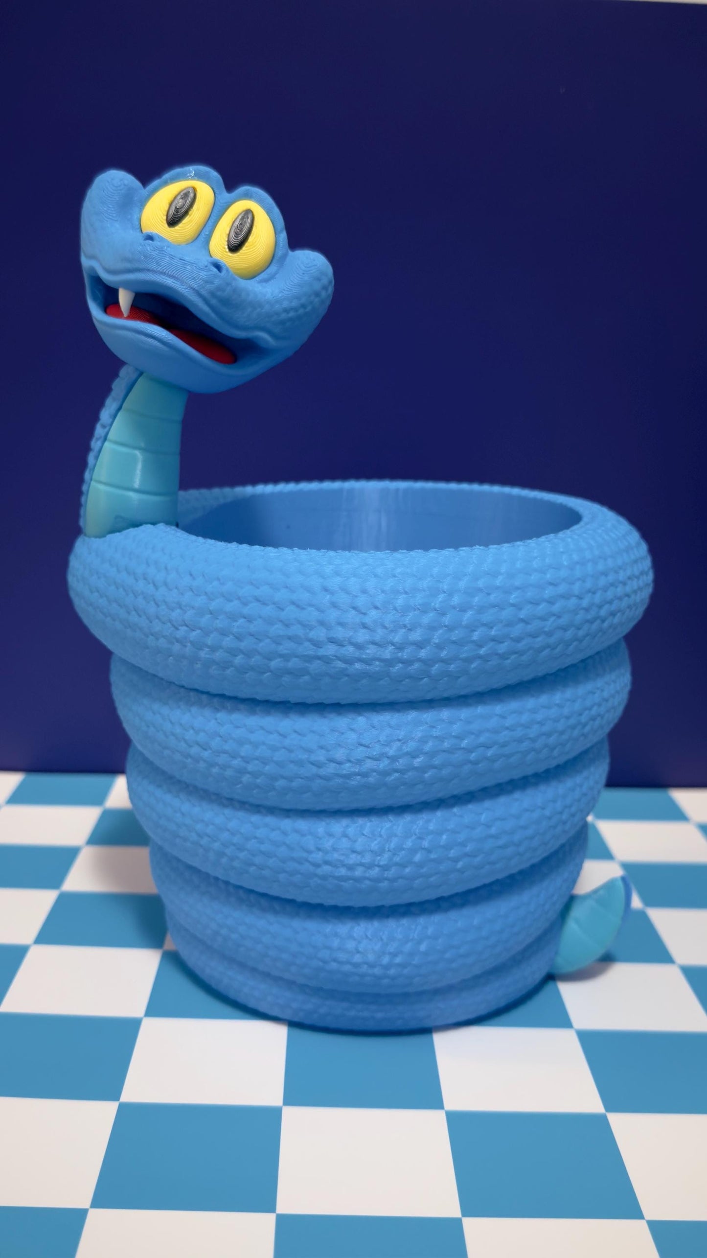 Cute Blue Snake Popcorn Bowl 3D Printed Movie Night Snack Bucket, Cartoon Serpent Snack Holder Kids Cinema Decor Unique Gift Gary Da Snake