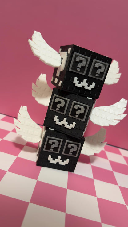 Lucky Block Brainrot Figure Winged Mystery Block Toy 3D Printed Meme Collectible Cute Gamer Desk Buddy Red Yellow Black Options