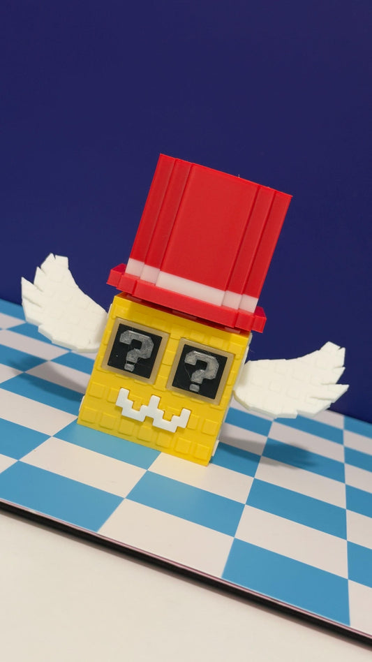 Admin Lucky Block Brainrot Figure Winged Mystery Block Toy 3D Printed Meme Collectible Cute Gamer Desk Buddy Red Yellow 