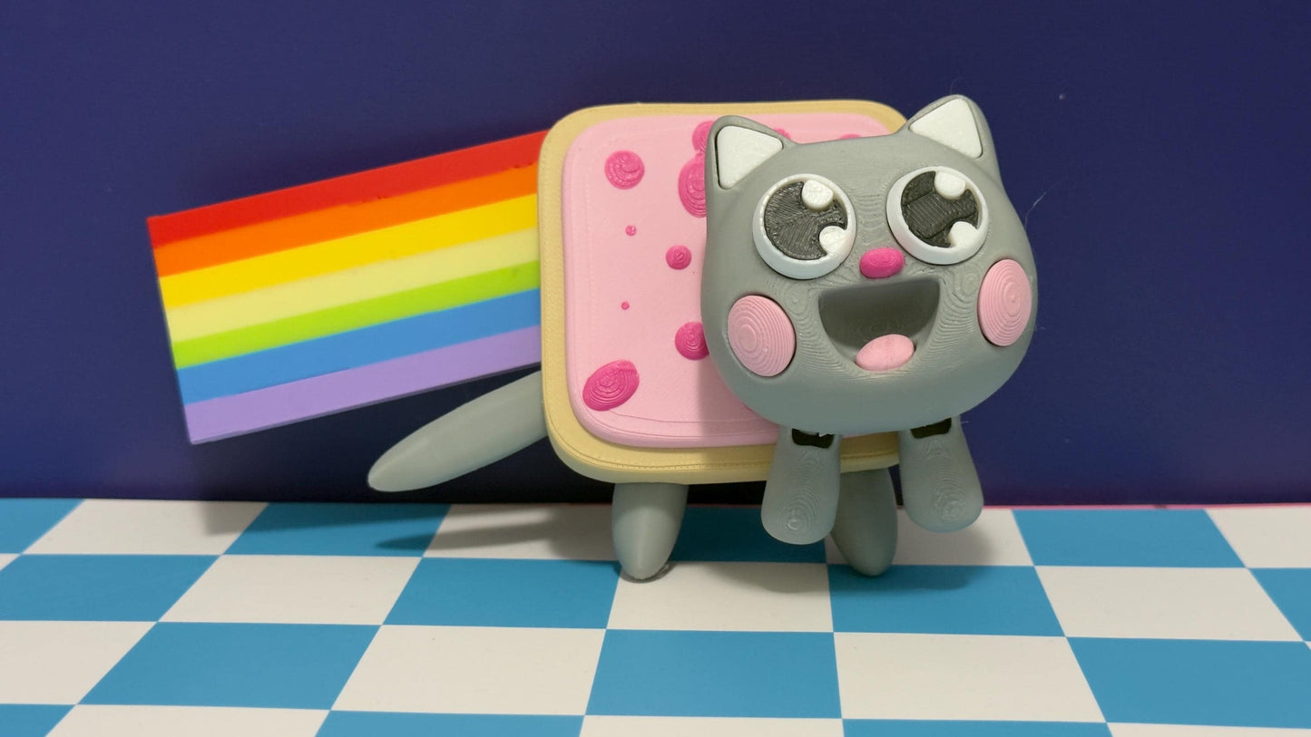 Nyan Cat Brainrot Figure With Rainbow, Articulated Meme Cat Toy, Funny Geek Collectible Gift, Cute Desk Decor For Gamers