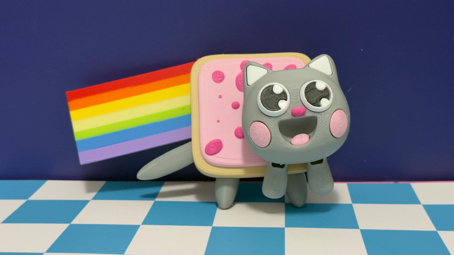 Nyan Cat Brainrot Figure With Rainbow, Articulated Meme Cat Toy, Funny Geek Collectible Gift, Cute Desk Decor For Gamers And Meme Lover