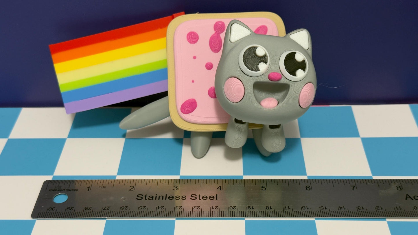 Nyan Cat Brainrot Figure With Rainbow, Articulated Meme Cat Toy, Funny Geek Collectible Gift, Cute Desk Decor For Gamers And Meme Lover