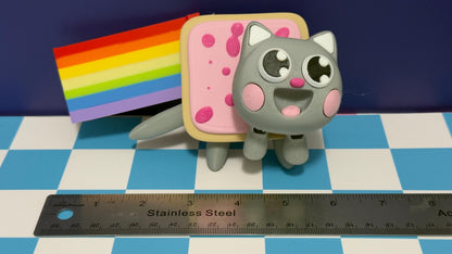 Nyan Cat Brainrot Figure With Rainbow, Articulated Meme Cat Toy, Funny Geek Collectible Gift, Cute Desk Decor For Gamers And Meme Lover