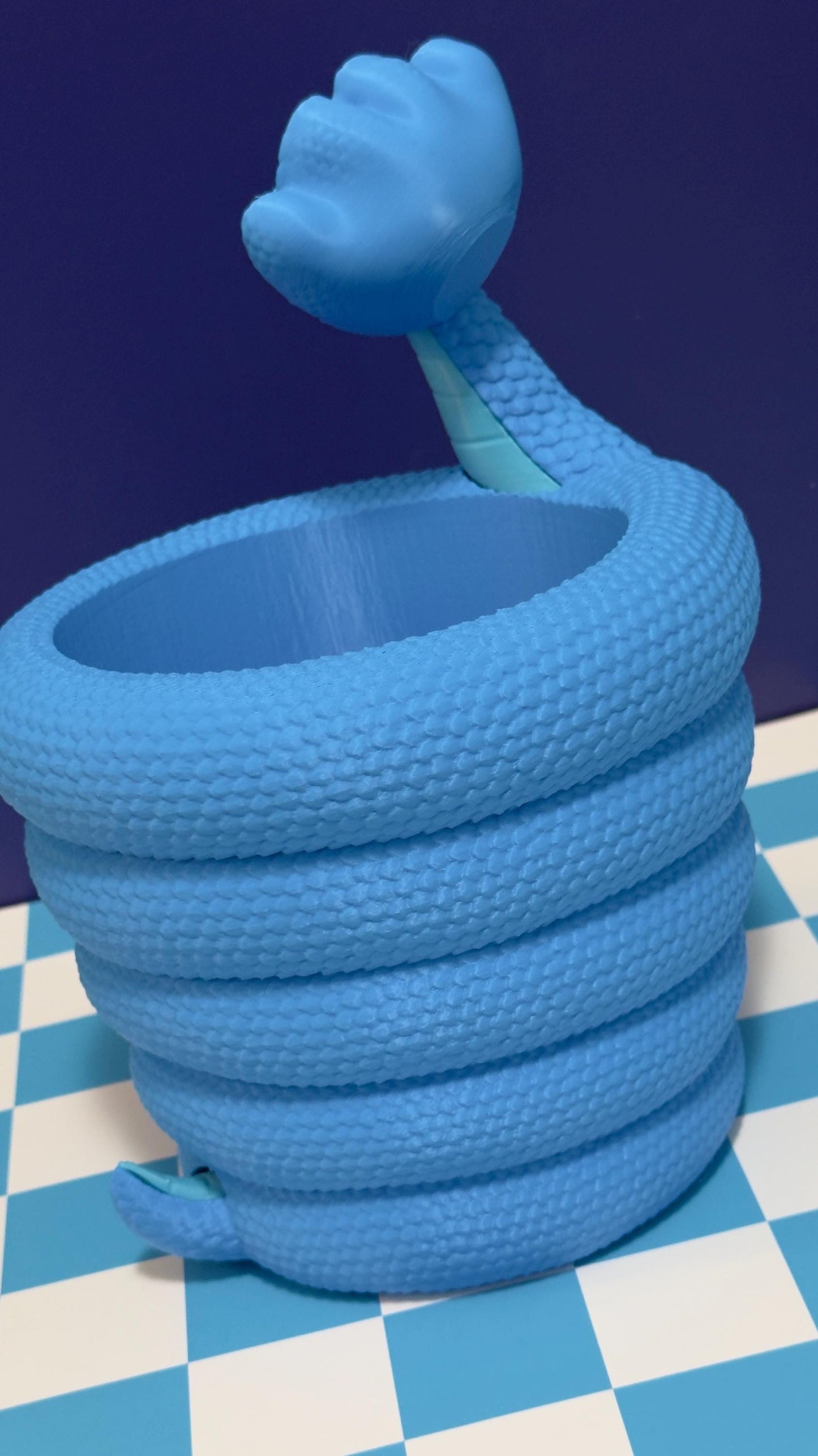 Cute Blue Snake Popcorn Bowl 3D Printed Movie Night Snack Bucket, Cartoon Serpent Snack Holder Kids Cinema Decor Unique Gift Gary Da Snake