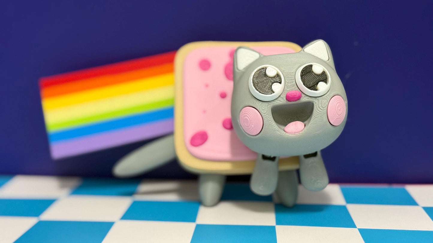 Nyan Cat Brainrot Figure With Rainbow, Articulated Meme Cat Toy, Funny Geek Collectible Gift, Cute Desk Decor For Gamers And Meme Lover