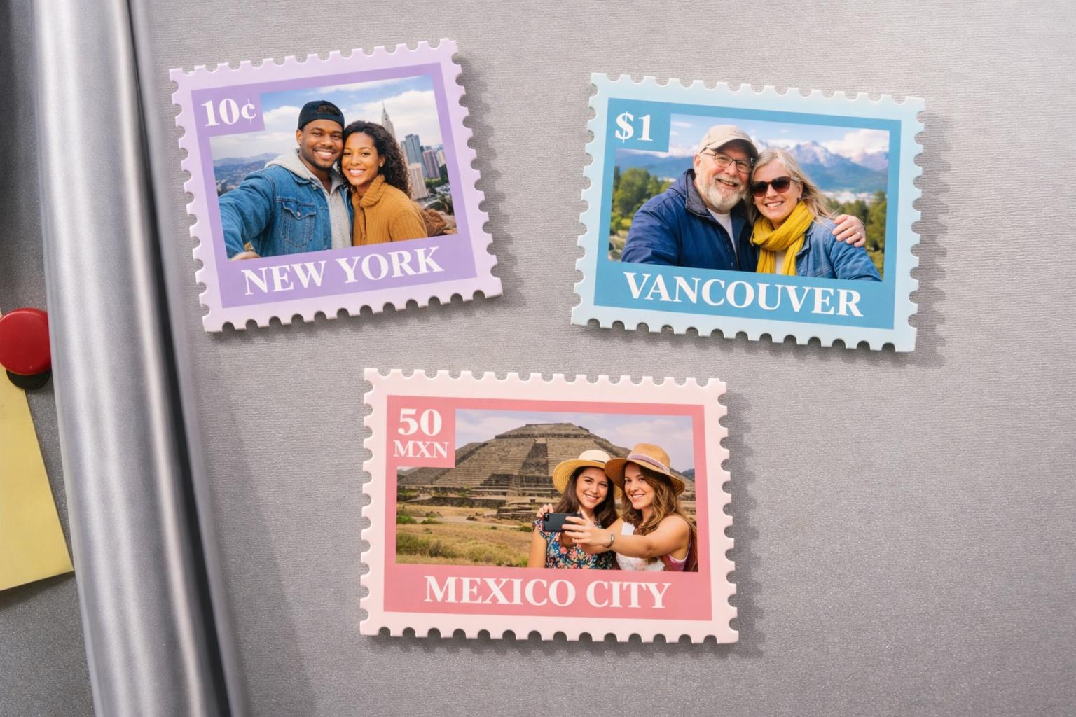 Custom Stamp Photo Magnet Personalized Travel Memory Fridge Magnet
