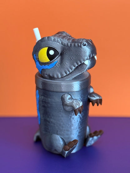 Velociraptor pop corn bucket dinosaur 3D Printed set Dino T-Rex drinkware funny gifts Cute School Supplies teens back to school Blue Rex
